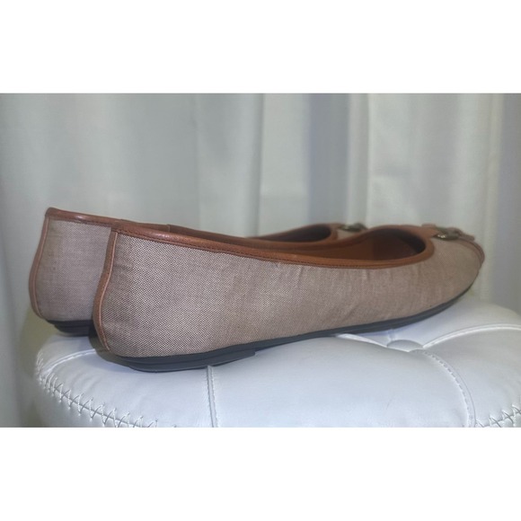 Lauren Ralph Lauren Ballet Flats Tan Canvas Leather Buckle Women's Size 9B - Picture 6 of 12